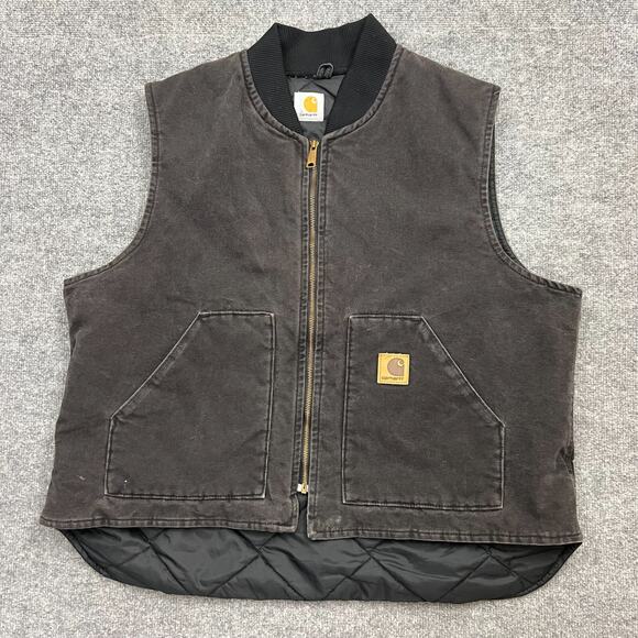 Carhartt Other - VTG Carhartt Vest XL Men's Brown Full Zip Quilt Lined Canvas V02 CHT